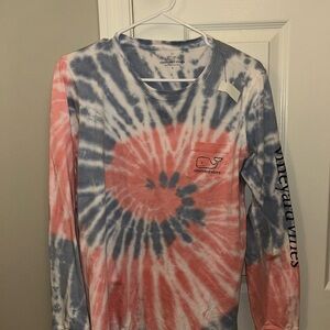 Vineyard Vines Coral & Blue Spiral Tie-Dye Long Sleeve Shirt